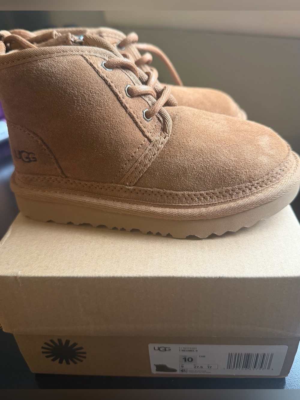 UGG Kids sz 10 Chestnut Suede Lace-Up Boot neumel II brand new